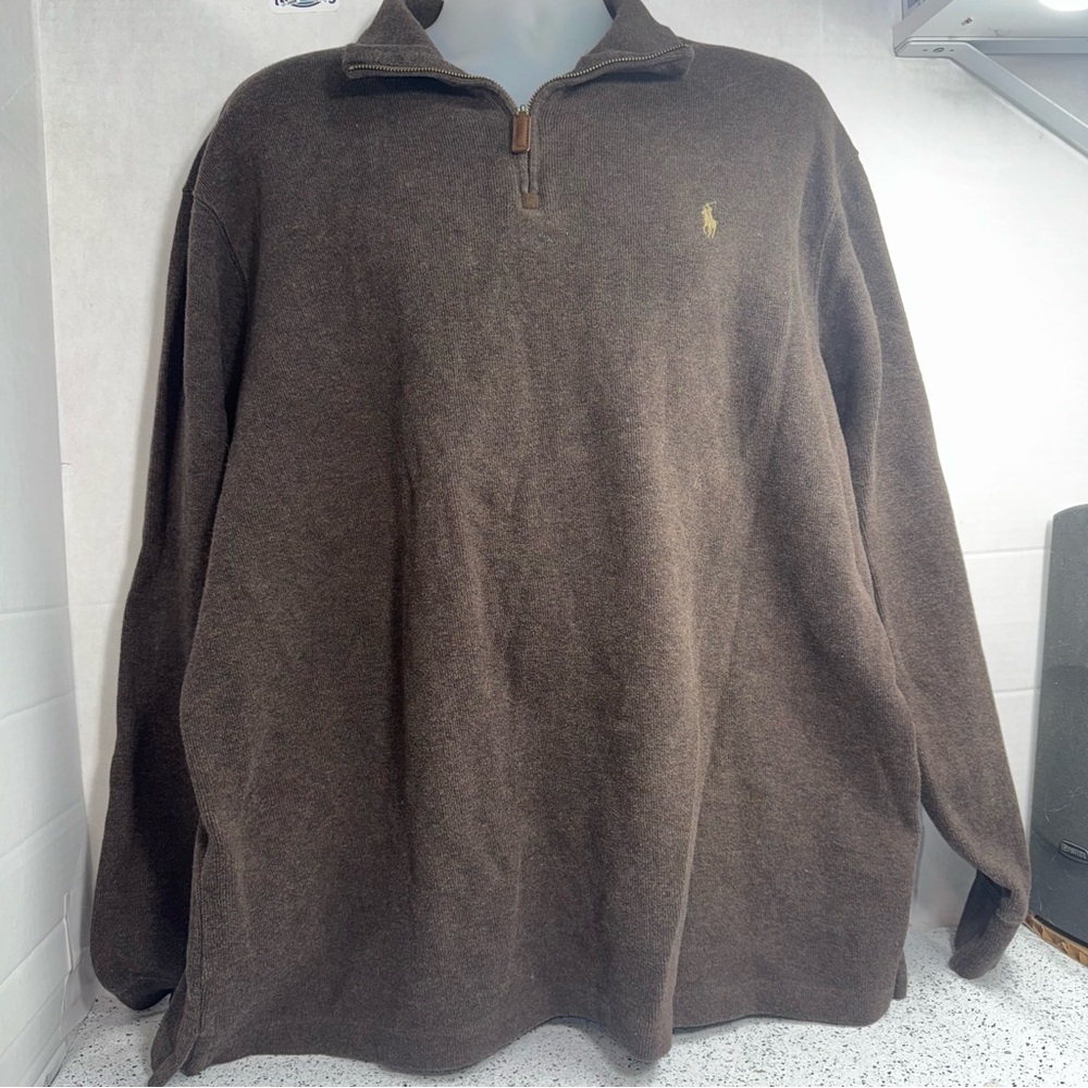 Polo Ralph Lauren Blue label brown pony XXL Cotton 1/4 Zip collared sweater.